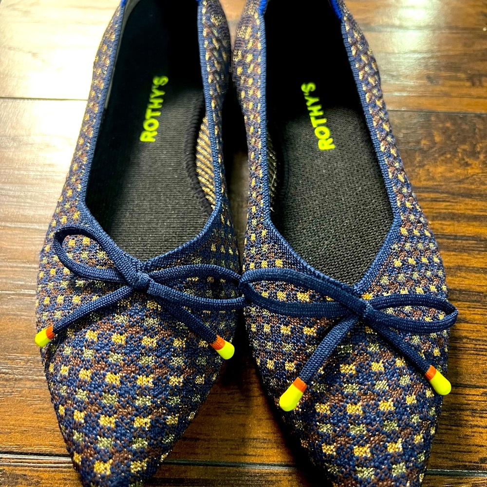 Rothy's Navy and Mustard Checkered Flats